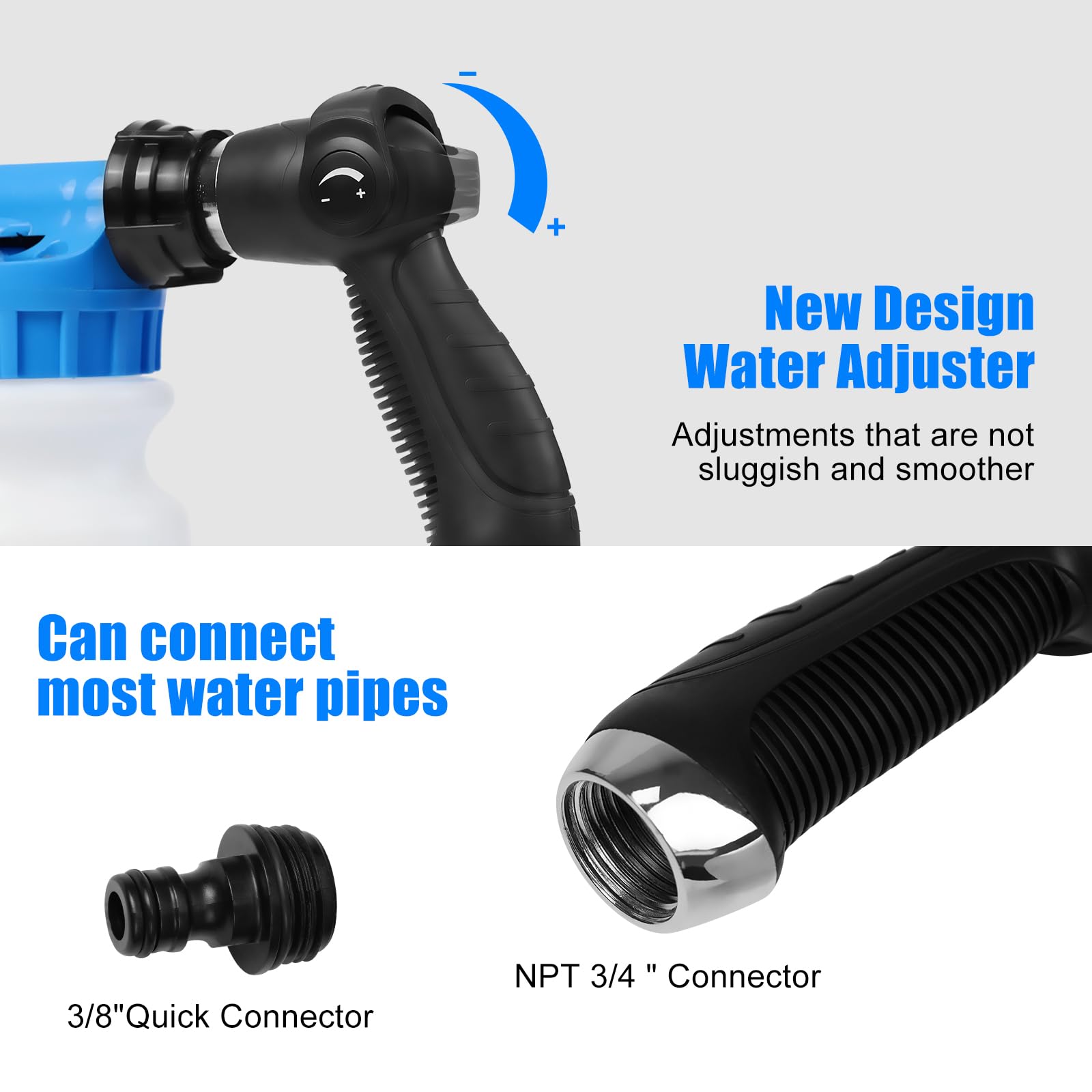 STANEW Pulvérisateur à mousse pour lavage de voiture et pistolet à neige avec tuyau 900 ml pour nettoyer le jardin