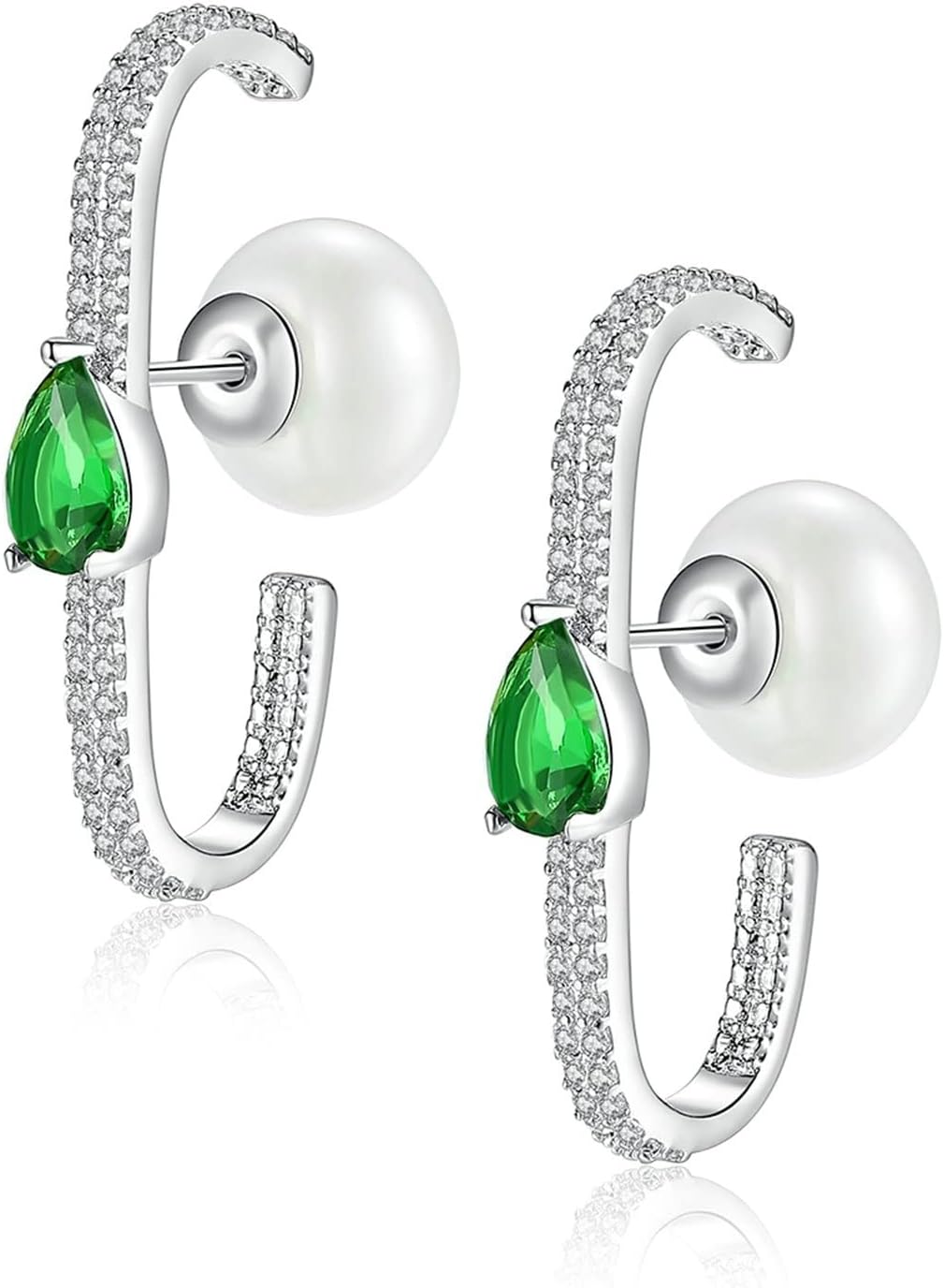 Earrings for Women, Ear Ringing Jewelry for Women White Gold Post with Friction Back Green Green and White Cubic Zirconia with Pearls 5X30Mm