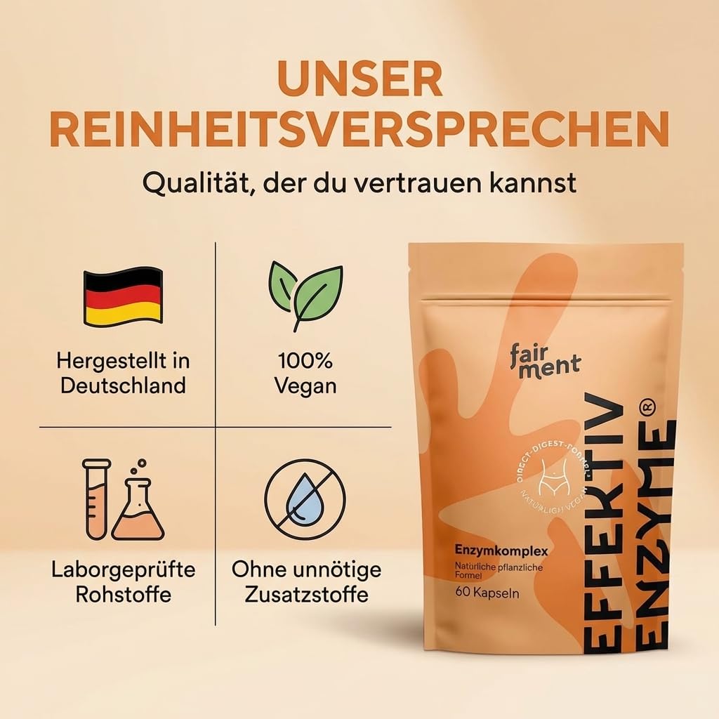 fairment EffektivEnzyme - Premium Enzyme-Komplex mit Bromelain, Sango Meereskoralle, Laktase, Papain | Enzyme vegan | 1x 60 Kapseln