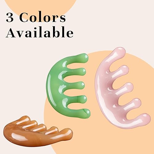 Miniatura 6 de GSHOW Masajeador de cabeza de resina para cuero cabelludo de mano con dientes anchos Gua Sha, peine relajante herramienta de masaje para masaje de