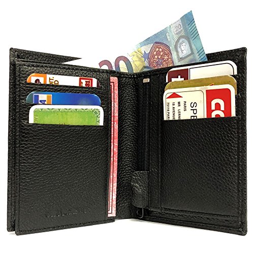 LOLUNA® Petit Portefeuille Classique en Cuir Vachette, Souple et Compact, 2 Volets Pratique pour Placer permis - identité - Cartes - Billet - Monnaie - Idée...