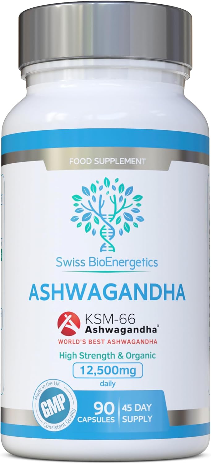 Ashwagandha KSM-66 : 12,500mg Daily Super High Strength Ashwagandha – 5% Withanolides – Equivalent 1000mg Extract – No Artificial Fillers or Binders – Organic Withania Somnifera Root – UK Made