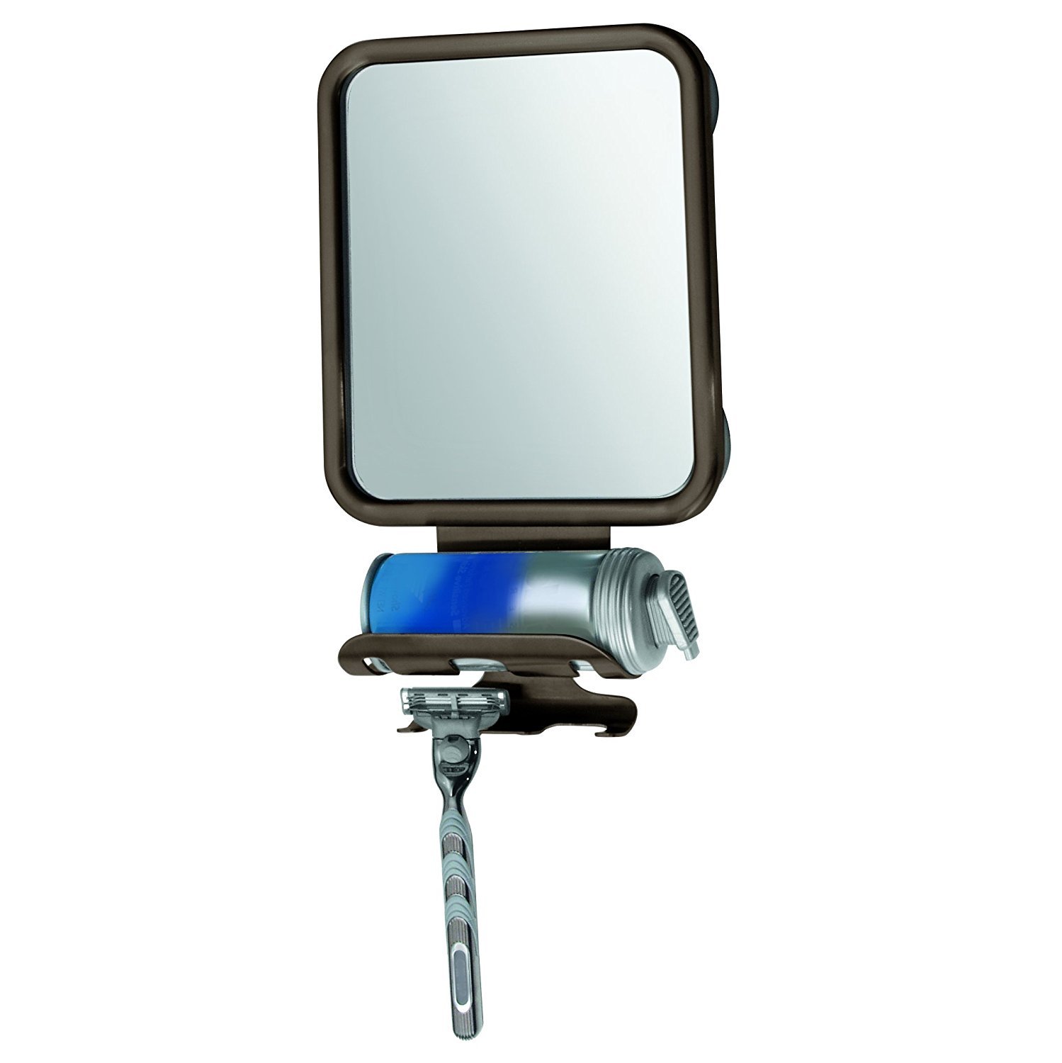 mDesign Large Modern Metal Suction Shaving Mirror Center for Bathroom Showers and Tubs - Holders for Shaving Cream