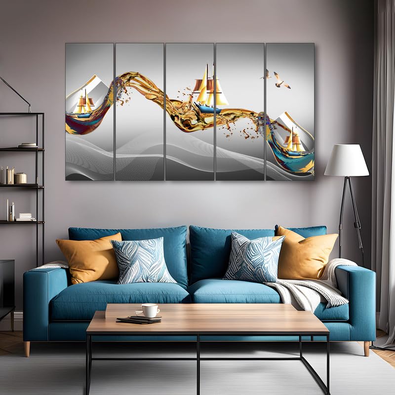 Image of The Castle Decor Abstract art painting with frame Big Size 36x60 Wall art for living room,Bedroom,Drawing room,Hotels-Wooden Framed-388