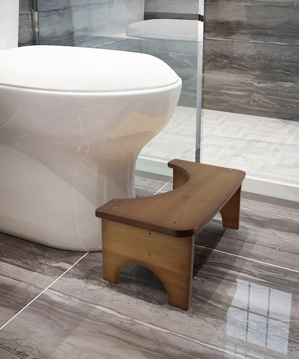 AkoaDaToilet Stool, Bamboo Toilet Stool, Bathroom Toilet Stool, 35 Degree Heavy Duty C Shaped Stool Bathroom Accessories Foot Stool