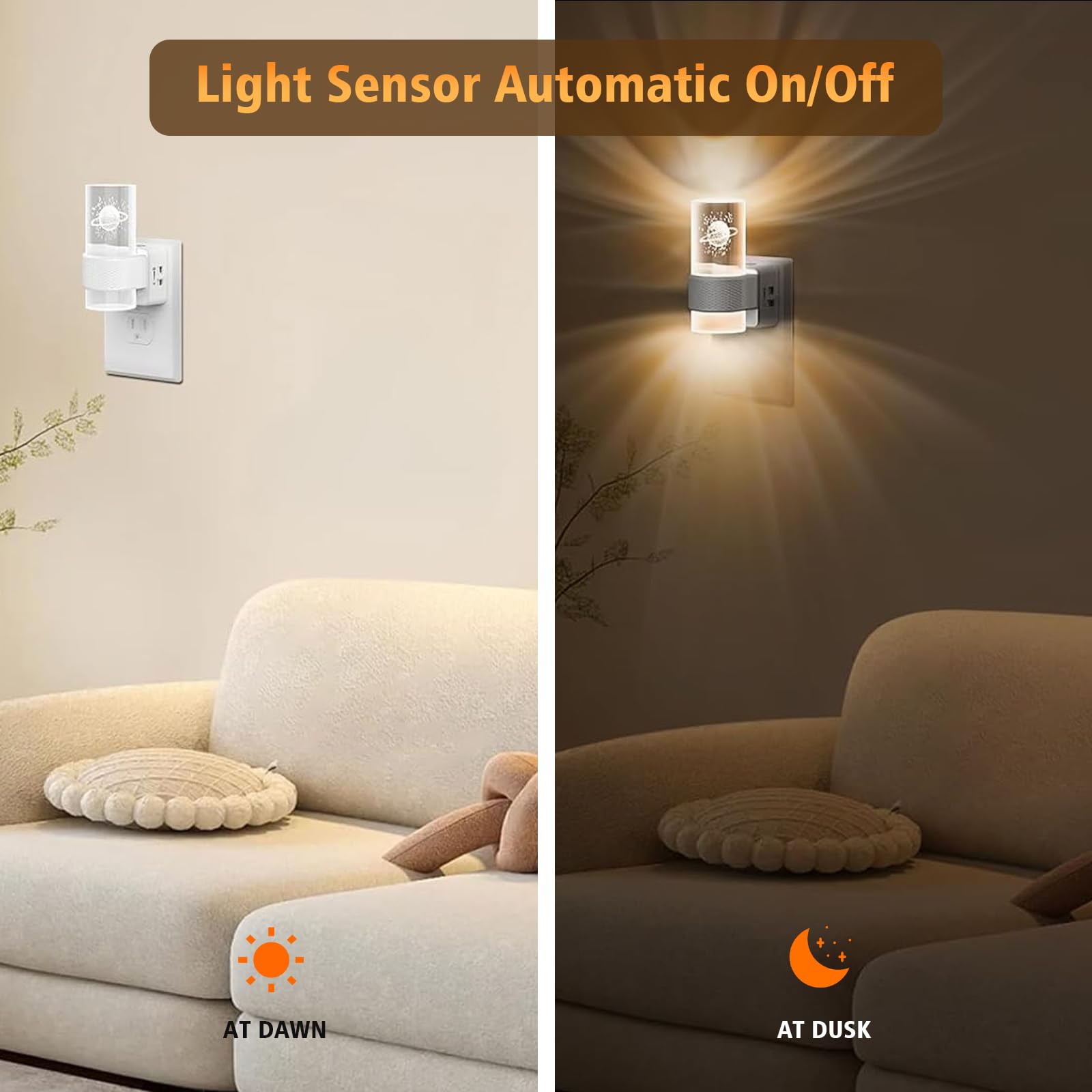 Gemmac Luce Notturna con Sensore Crepuscolare, 0-100 LM Dimmerabile Acrilico 3000K Luci Notturne LED da Presa Sensore Crepuscolare per Como Camera da Letto Cucina Corridoio Bagno Garage 2 Pezzi