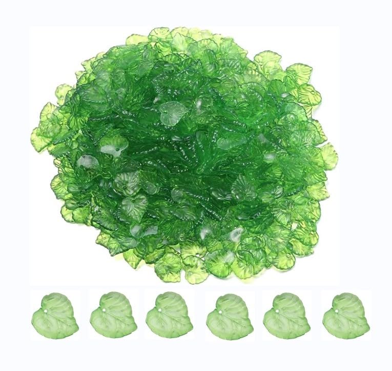 200 Pcs 15mm Transparent Green Acrylic Leaf Pendants Leaf Bead Charms with Hole for Earring Bracelet Necklace Jewelry Making DIY Craft Green