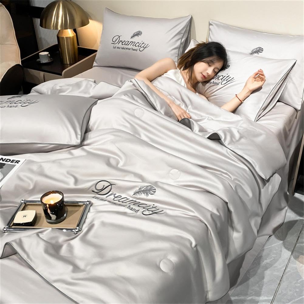 SAYEYBU Summer Simple Ice Silk Quilt, Comfortable Ice Silk Quilt, Without Deformation, Washable Cooling, Lightweight Soft, Ice Silk,A,200 * 230cm4PCS