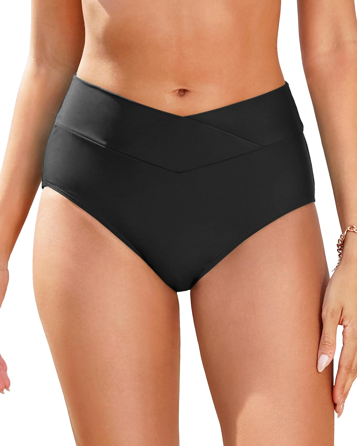 Women V Cut Bikini Bottoms - High Waisted Full Coverage Swimsuits Cross Front Bathing Suit Bottoms 2026
