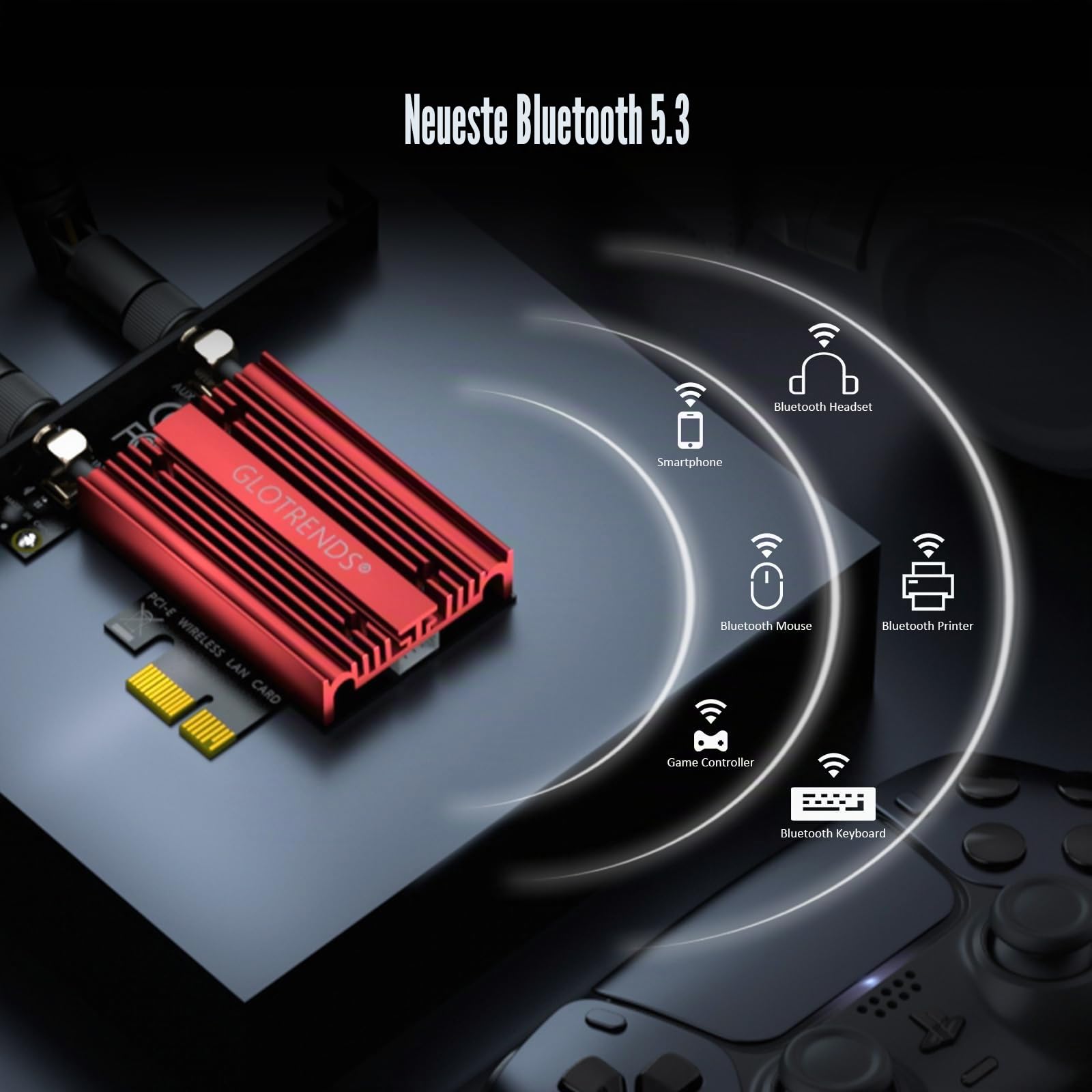 GLOTRENDS AX5400 WiFi 6E PCIe Karte mit Low-Profile-Halterung für Desktop PC, Intel AX210 Chip, 802.11ax, BT 5.3, unterstützt Windows 11/10/Linux, unterstützt Nicht Mac OS/Windows 7/XP