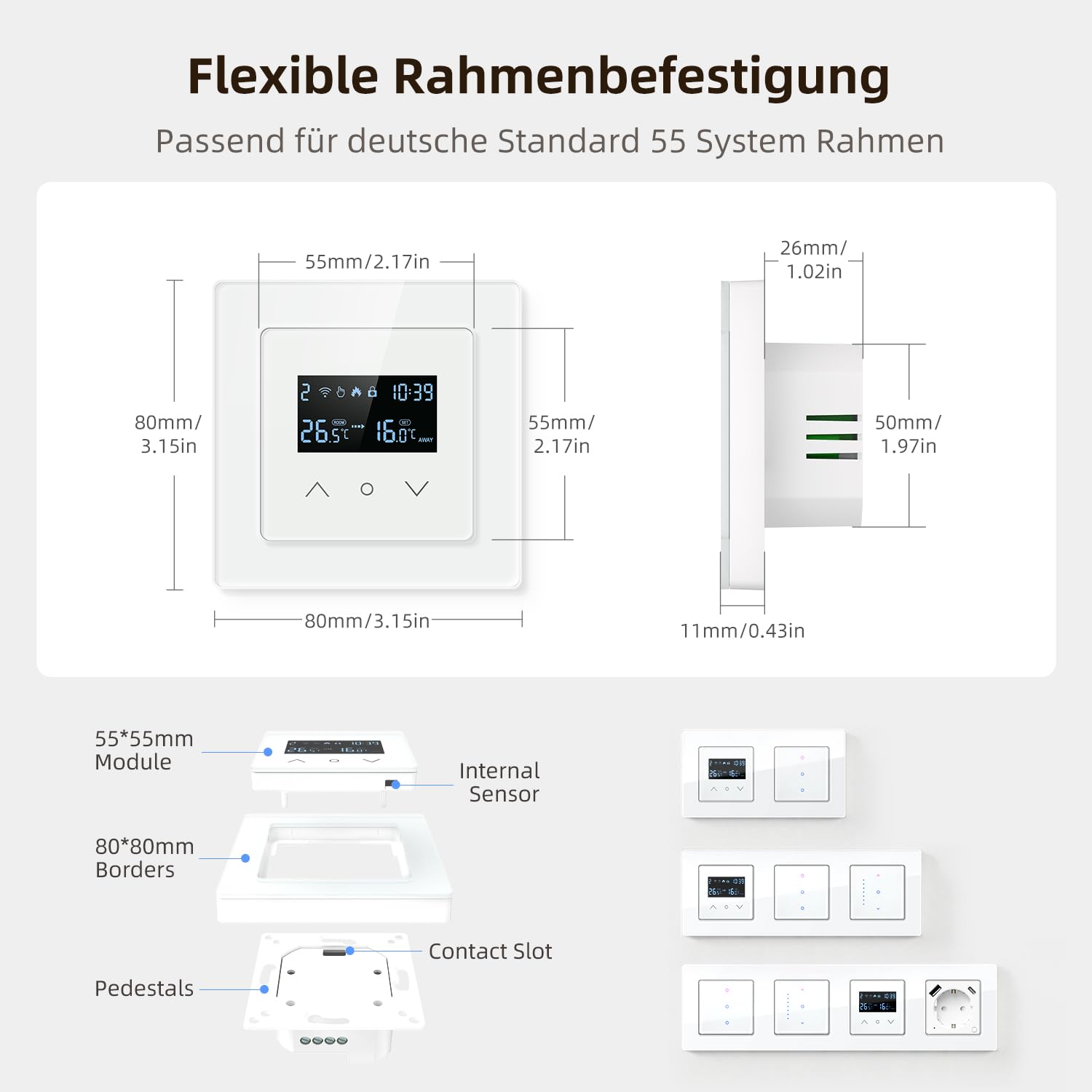 AVATTO 55x55mm Smart WiFi Thermostat für Wasser-Fußbodenheizung programmierbarer Raumthermostat kompatibel mit Alexa & Google Home, Fernbedienung über AVATTO-App oder Smart-Life-App