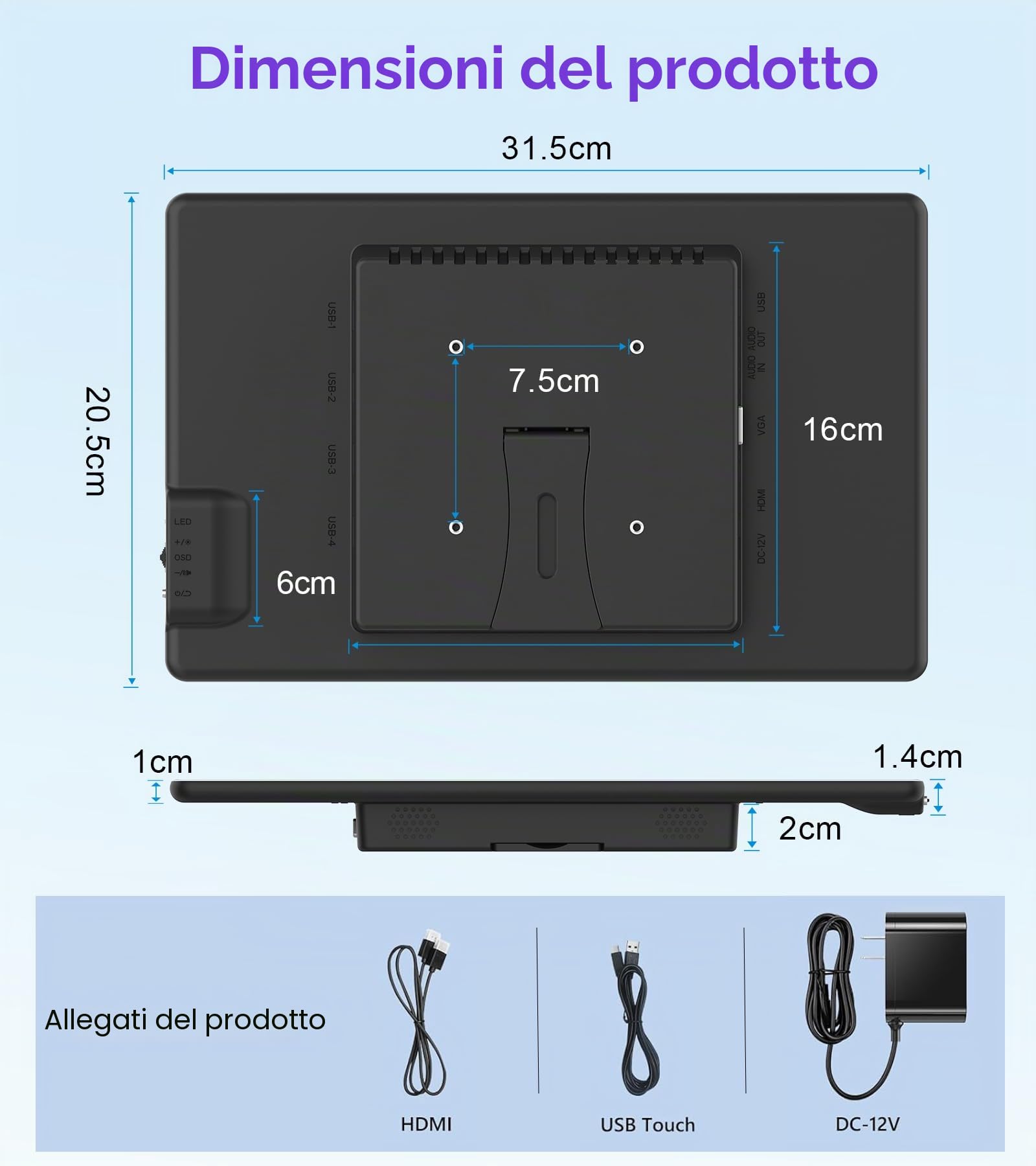 Monitor Portatile Touch 13,3 Pollici, Full HD 1920×1080 IPS Display Touchscreen con HDMI, VGA e USB Plug-and-Play, Compatibile VESA, Adatto per Laptop, PC, Xbox e Switch, Ultra-sottile Leggero
