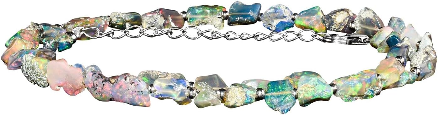 Natural Raw Ethiopian Black Opal Gemstone Polished Beads Dainty Choker Necklace, Handmade Jewelry, Healing Crystals, October Birthstone Gift for Women, 925 Sterling Silver Chain 18 inch