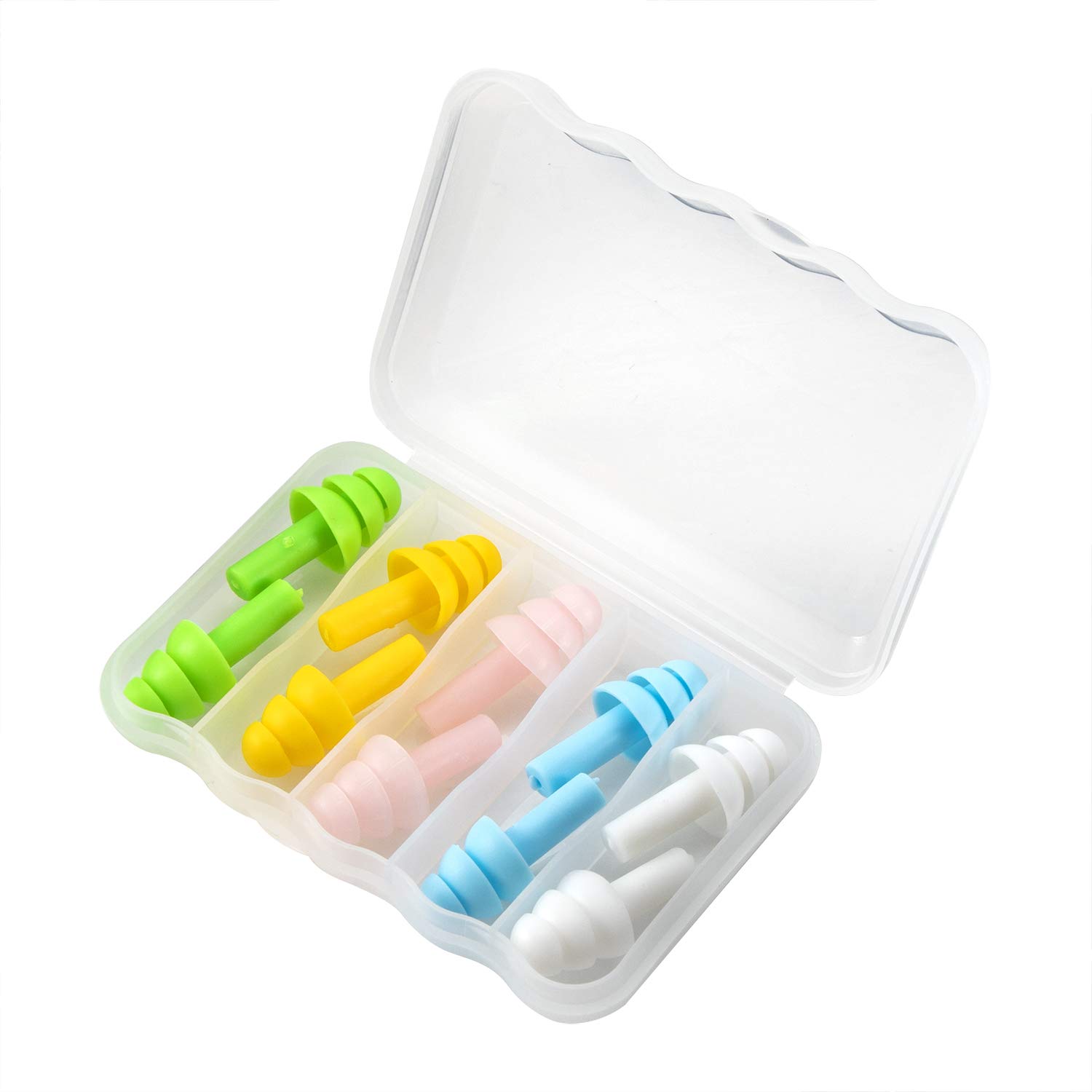 Reusable Silicone Ear Plugs Waterproof Noise Reduction Earplugs for Sleeping，Swimming, Snoring, Concerts, 32dB Highest NRR, 5 Pairs with Box Packaging-5colors-image-38
