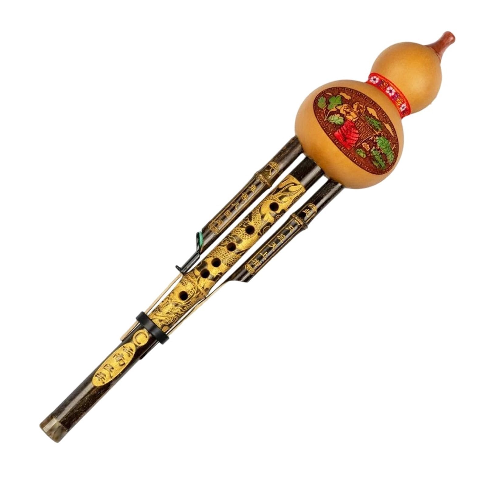 Hulusi Musikinstrumente Hulusi-Flöte Mundharmonika C-Dur Windkammer Rohrblattinstrument Geschnitzter Kürbis Drei Dünne Rohre Mit Koffer