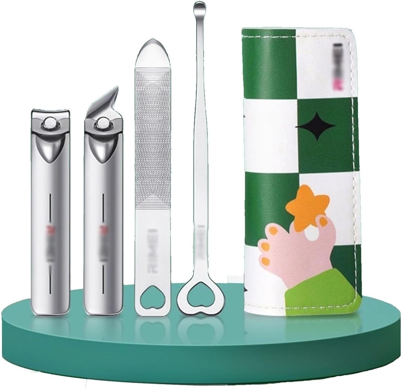 Nail Clippers Kit Nail Clippers Set (4pcs), Stainless Steel Nail Care Kit, Household Portable Nail Clippers Kit with Exquisite Checkerboard Travel Case Manicure Pedicure Kit