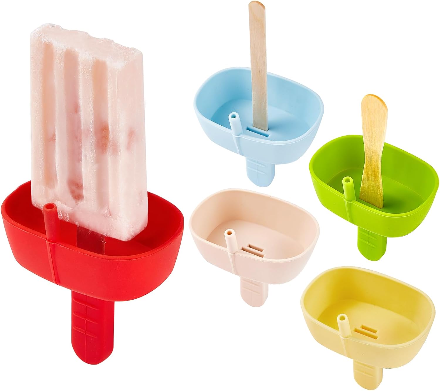 MEETRUE Lot de 5 porte-glaces en silicone anti-goutte avec paille, pour enfants, tout-petits, bébés, sucettes glacées sans désordre