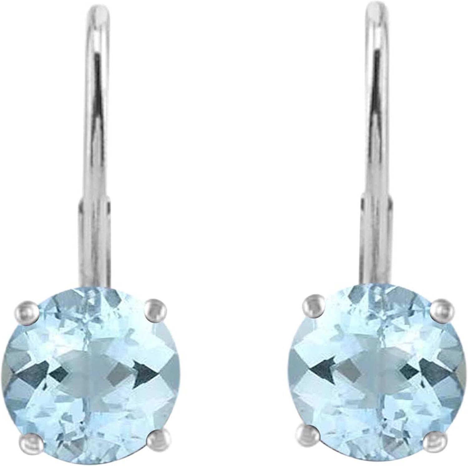 AoneJewelry Gemstone Leverback Earring for Women| 14K White Gold 7mm 1.65 Carat 2 Stone Round Cut Prong Setting Diamond Wedding Jewelry Collection