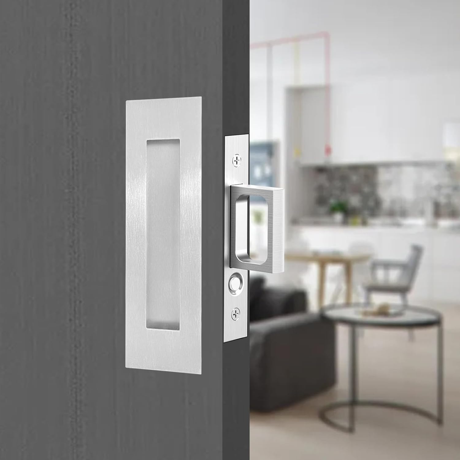 Recessed Finger Flush Pulls with Edge Pull - Suitable for Pocket Door,Closet Door,Sliding Doors, Barn Door Handle Hardware (Sliver, 6inch)