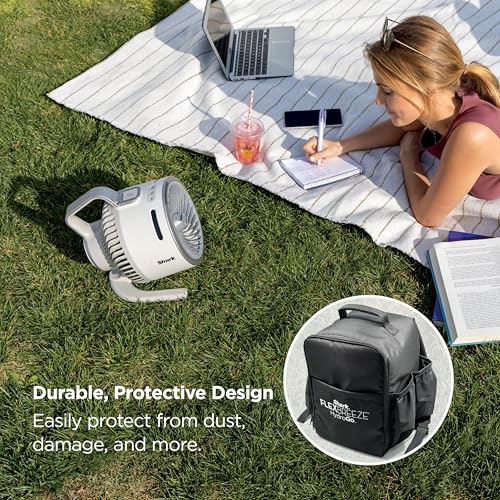 Image of Shark FlexBreeze HydroGo Fan & Travel Bag - Ultra-powerful portable fan with indoor + outdoor evaporative mist. Corded & cordless, White, FA053BRN
