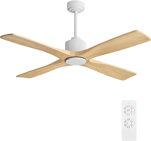 Miniatura 11 de WINGBO - Ventilador de techo DC de 48 pulgadas sin luces, 4 aspas de madera maciza talladas, motor DC reversible silencioso de 6 velocidades,