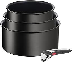 Tefal Ingenio L7679202 Set of 3 Saucepans + Removable Handle, Induction, Non-Stick Coating, Stackable, Dishwasher Safe, Made in France, Eco Resist On
