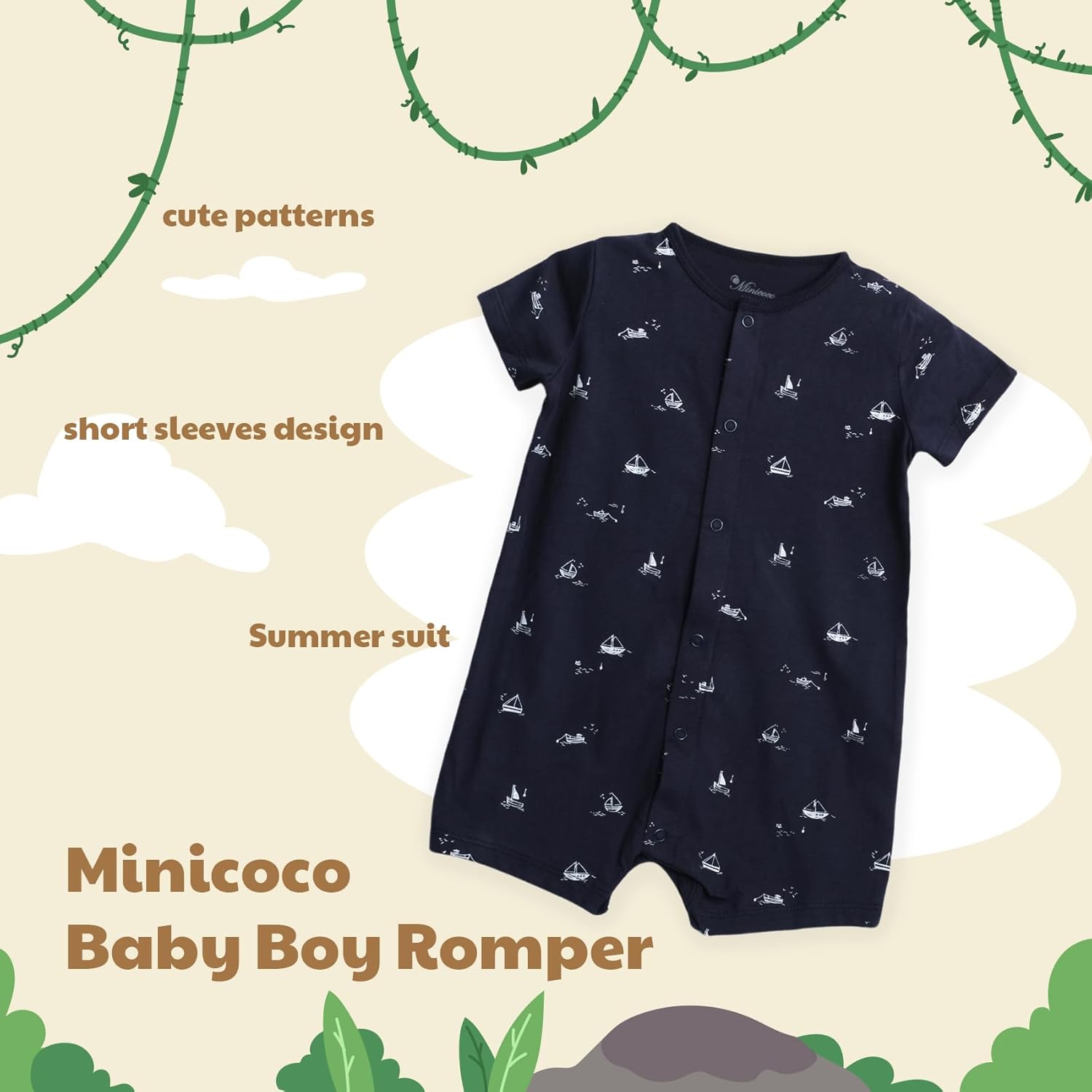 3-Pack 100% Cotton Baby Boy Rompers,0-24Months Short Sleeve Toddler Romper,Breathable Spring/Summer Clothes - Image 2