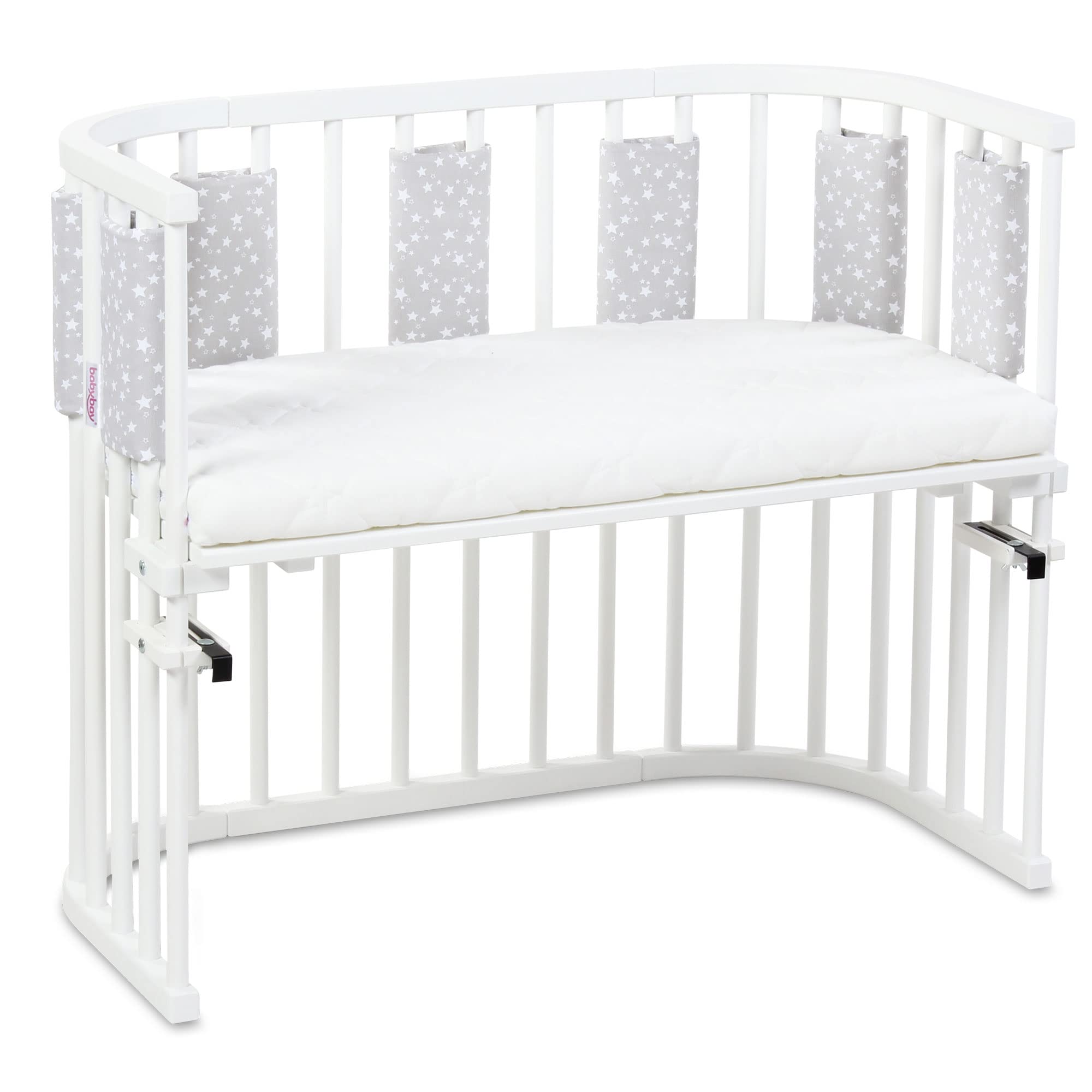 babybay Nestchen Ultrafresh Piqué passend für Modell Maxi, Boxspring, Comfort, Mini und Midi, perlgrau Sterne weiß