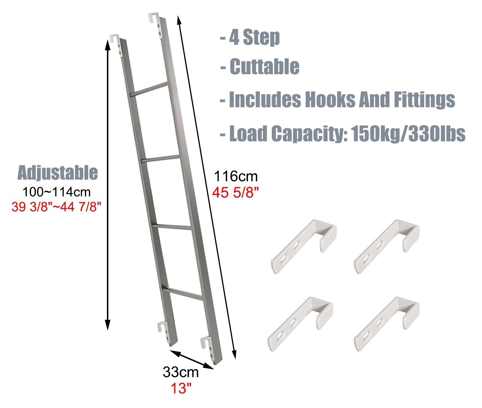 Escalera de litera con Cama Doble para Autocaravana, Escalera de Mano de Metal Plateado/Escalera de Cama reemplazable, escaleras universales Cortas con Ganchos, para Granja de Dormitorio Tip