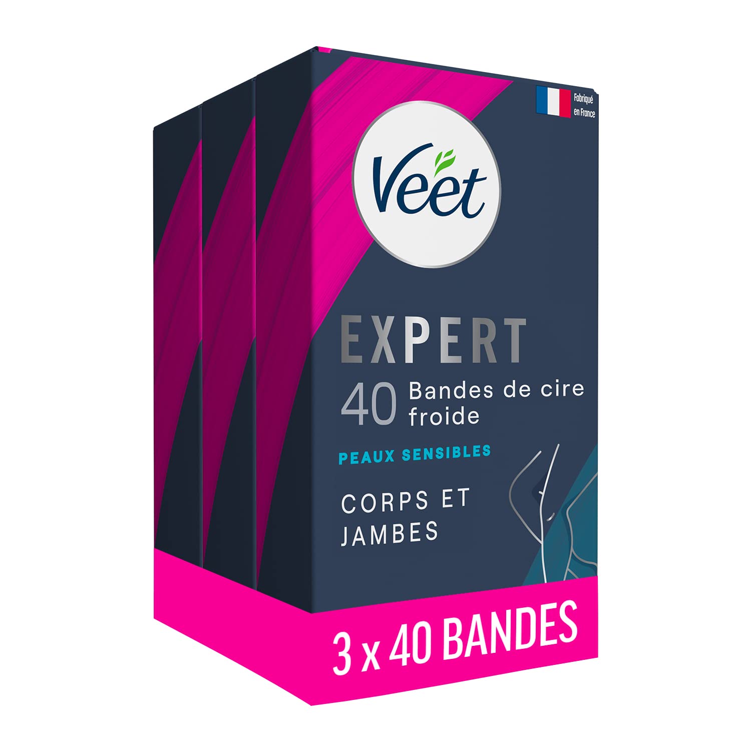 Veet Expert - Lot de 120 Bandes De Cire Froide - Corps & Jambes - Peaux Sensibles