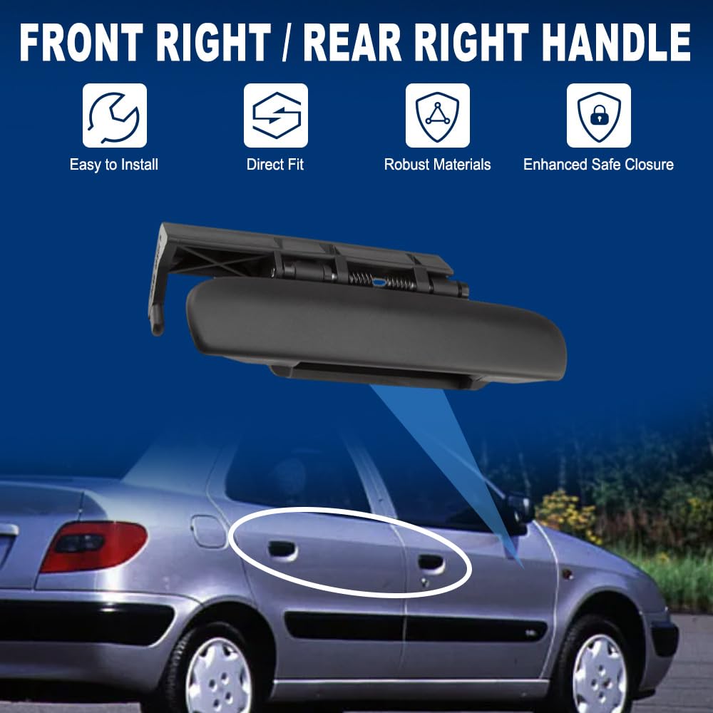 Manija exterior derecha, manija de puerta de coche, manija exterior negra compatible con Citroen Xsara 1997-2005, delantero derecho/trasero derecho