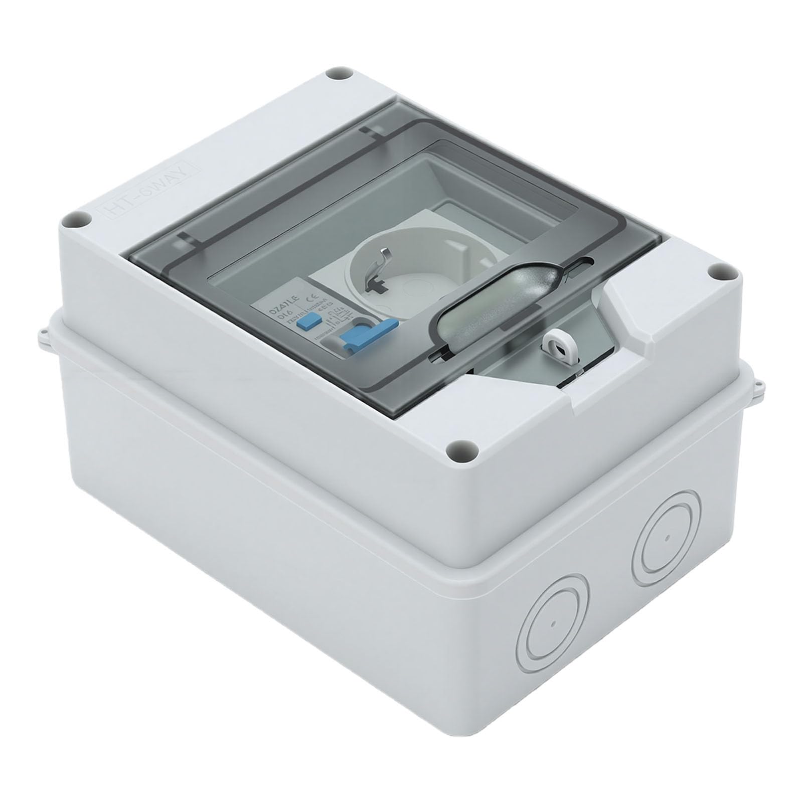 Eujgoov Caja de Distribución de Energía de Pared Montada en Superficie, 16A 1P+N Toma de Disyuntor IP65 Caja a Prueba de Agua, con Cubierta Transparente para Uso en Exteriores Sótanos