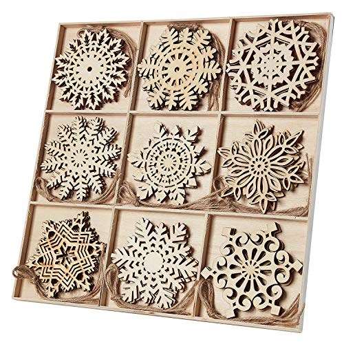 N&T NIETING 27pcs Wooden Snowflakes Shaped Embellishments Hanging Ornaments...