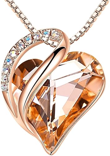 Leafael Collar con colgante de corazón chapado en oro rosa de 18 quilates con piedra curativa, joyería de cristal para mujer, 18 pulgadas + 2