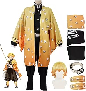 Anime Agatsuma Zenitsu Cosplay Costume Outfit Demon Slayer Aldult Cosplay Kimono Suit Full Set Halloween Party Dress Up