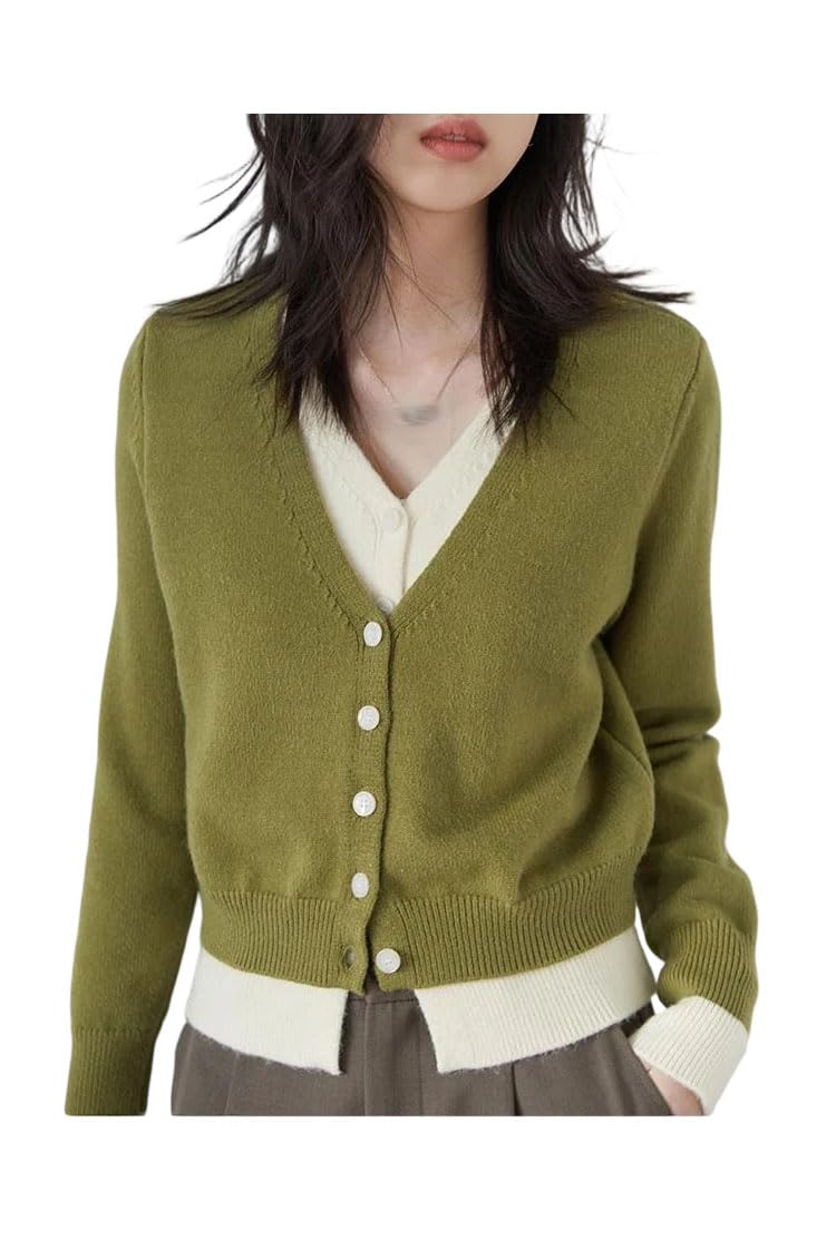 Womens V Neck Single Breasted Contrast Knitted Sweaters Long Sleeved Jumpers Spring Fall