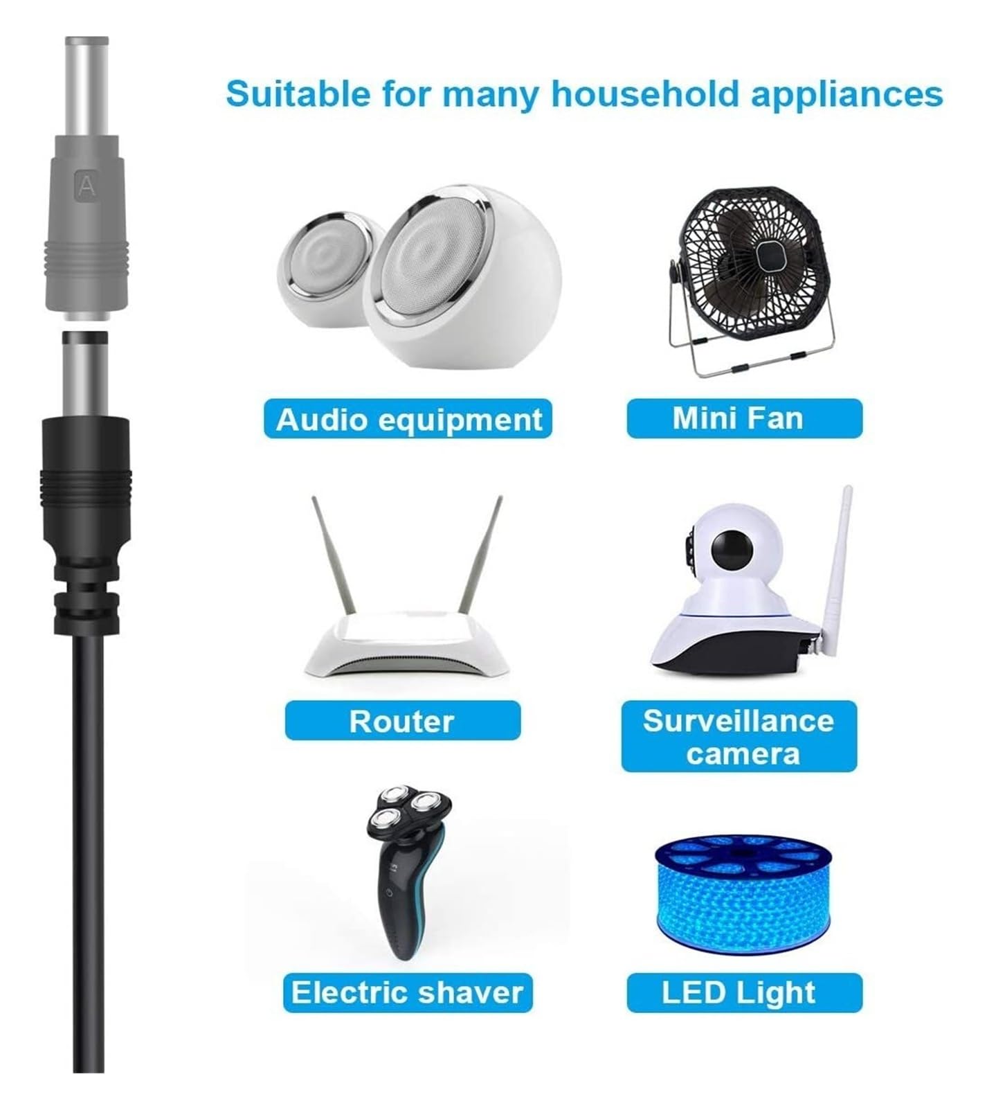 Adattatore da USB a CC 8 in 1, 5,5 x 2,1 mm a micro USB da 2,5/4,0/3,5/1,35 mm