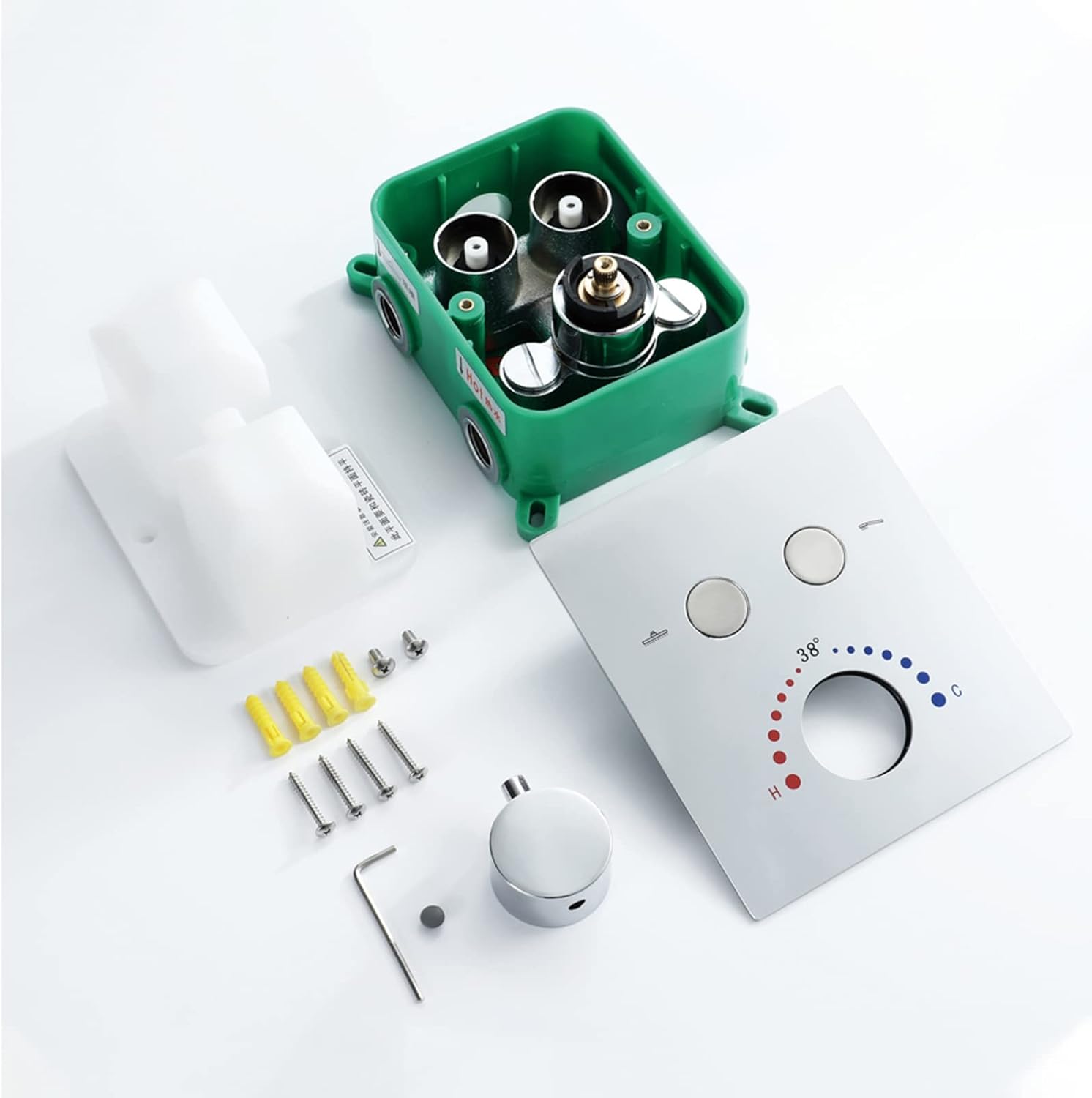 Shower Diverter Valve, 2-Function Shower Diverter Thermostatic Valve Works Individually,Brass Concealed Thermostatic Mixer Valve with 2 Round Knobs,Chrome