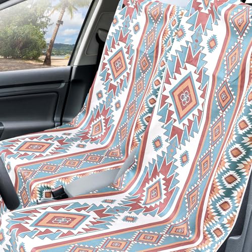 Image of Hahafelt 2 Pack Car Seat Towel Cover with Storage Bag, Tuscon Aztec | 63 x 32 in Car Towel Seat Cover Non Slip Waterproof, Gym Workout Swimming Running, Machine Washable Sweat Absorbent Protector