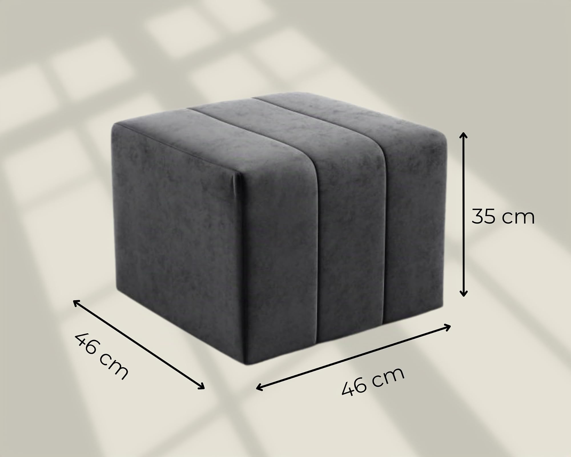 LIKMA Pouf, Hocker Beige 46x35x46 cm, 3D-Effekt Velvet Sitzhocker, Fußhocker, Pouf Hocker, Polsterhocker, Moderne Sitzbank, Garderobenbank, Ottoman Stoff: Jasmine 22