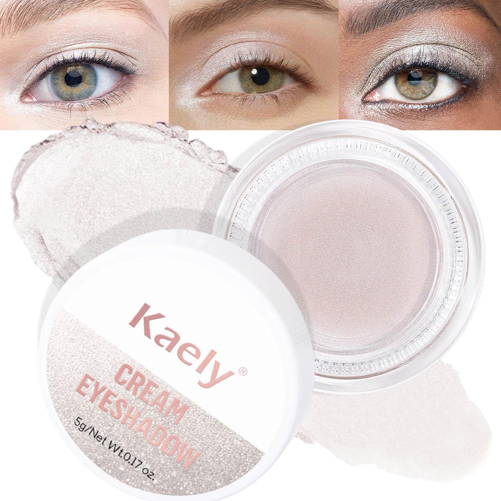Kaely Single Cream Eyeshadow Pot, Pearl Beige Shimmer Eye Shadow for Older Women High Pigmented Waterproof, Natural Eyeshadow Palette Makeup