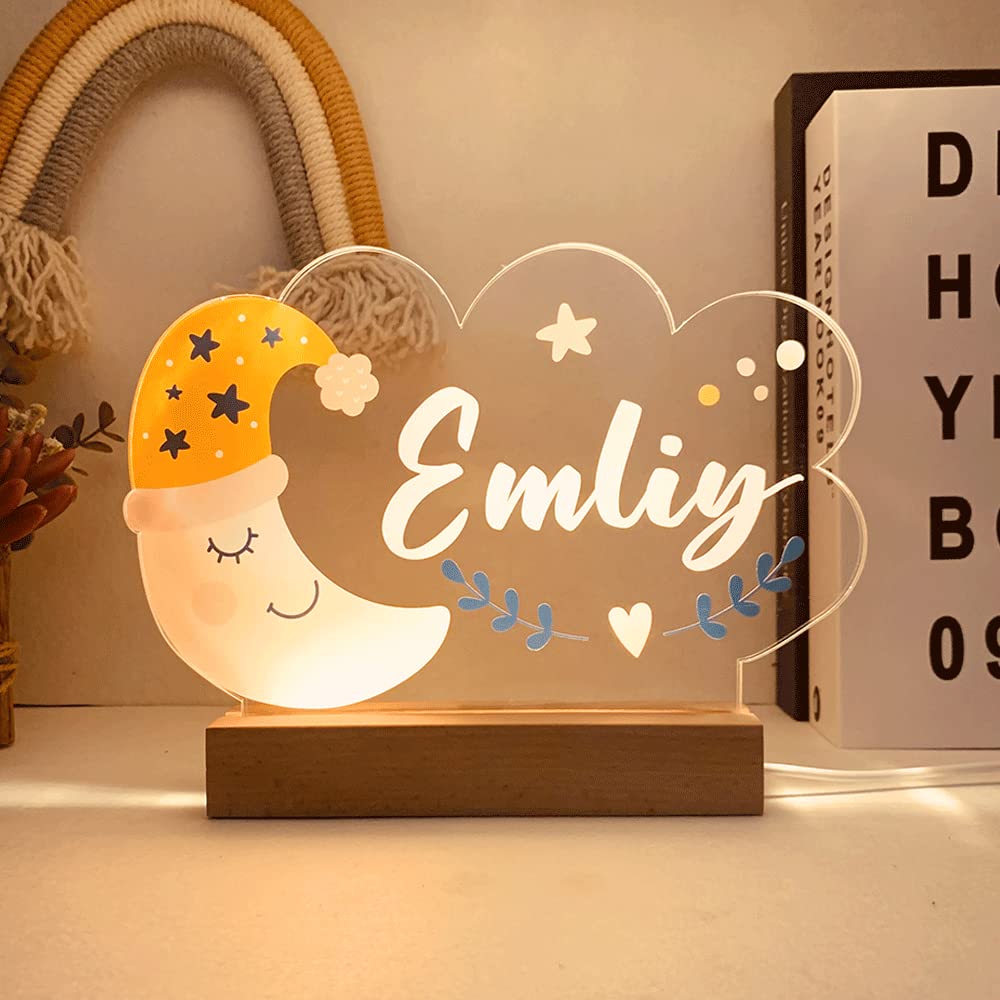 Wucidici Custom Night Light with Text,Custom Name Lamp with Moon as Birthday Gift for Kids Girls,Decorative Bedroom Night Light for Couple Friends