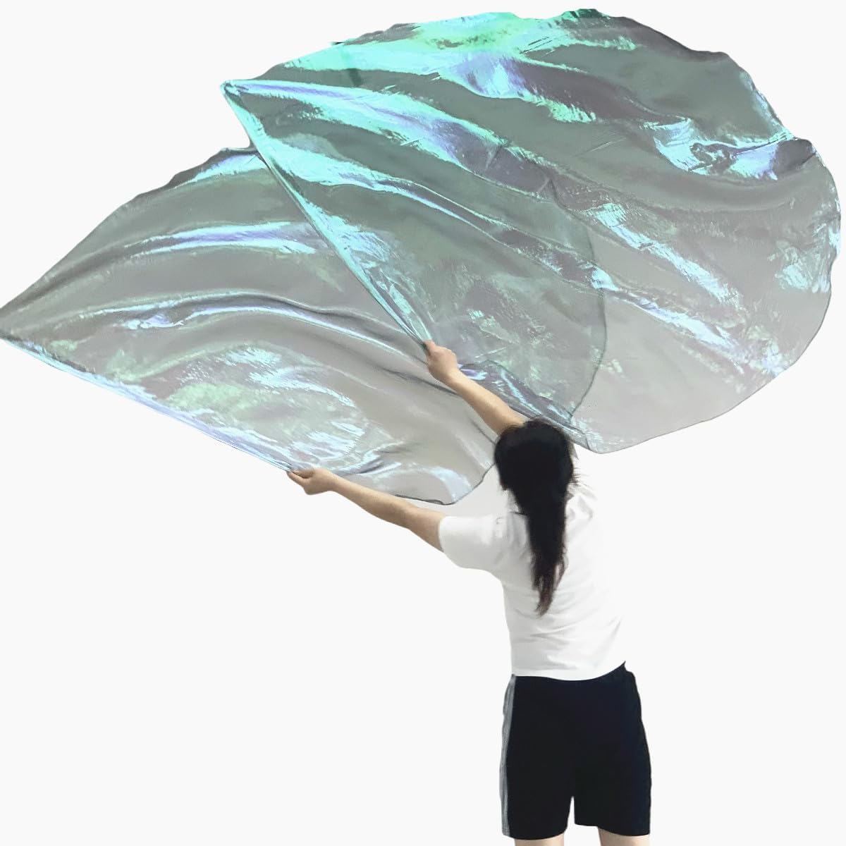 LifeWorld 55" semicircle Worship Angel Wing Flags, Transparent Praise Flag, Semicircle Banner with Fold Rod 2 Pieces Black