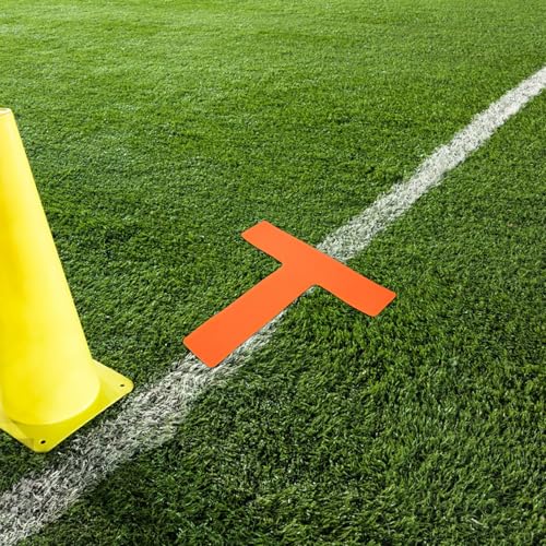 MOBUTOFU 4pcs T-Shaped Floor Markers for Football Basketball Training, Flat Agility Mats in Orange, Outdoor Sports Boundary Markers for Soccer Court Drills and Field Practice