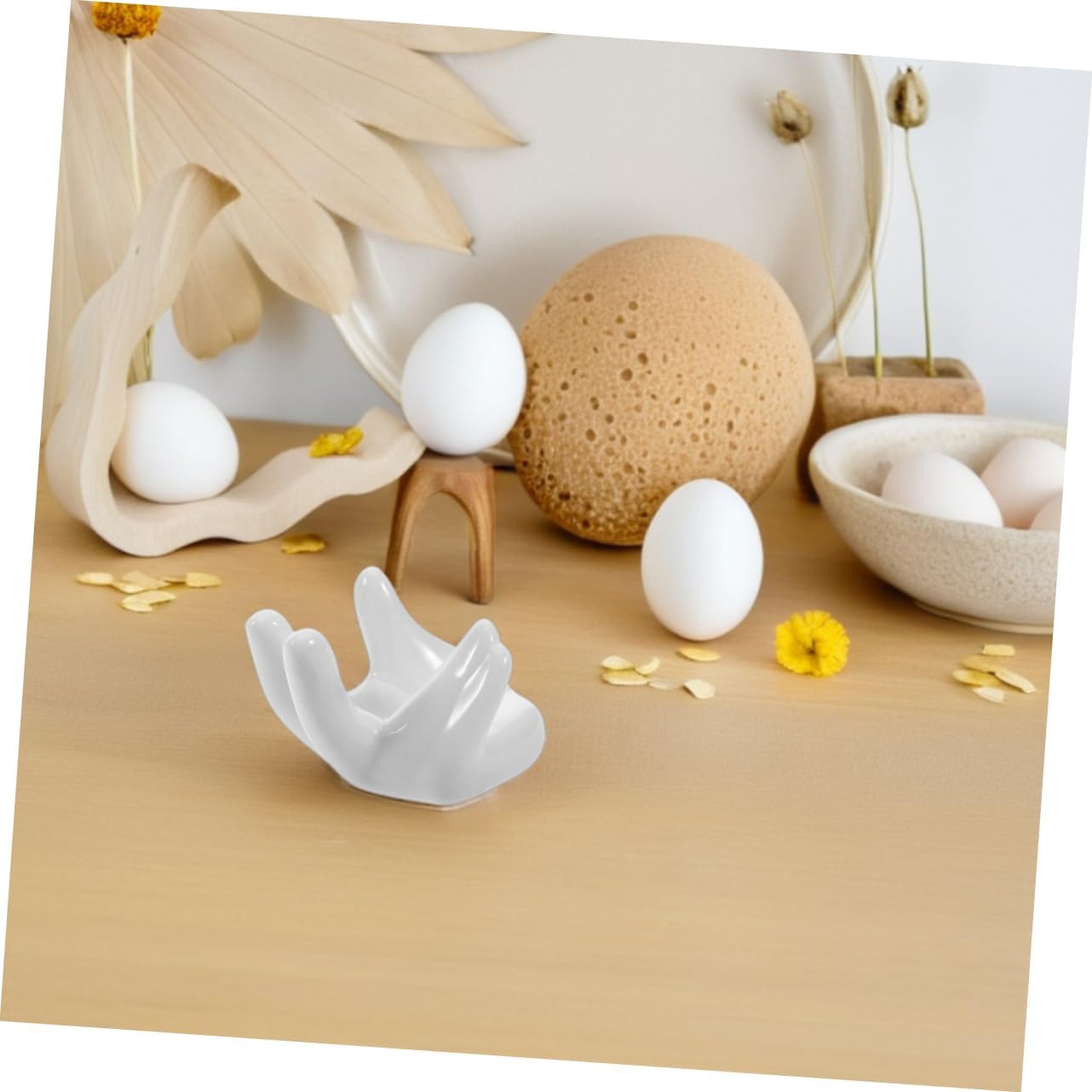 ULTECHNOVO 6pcs Hand Shaped Ceramic Cup Holder for Easter Eggs Porcelain Stand Cute Kitchen Decor Artistic Display for Family Gatherings and Celebrations
