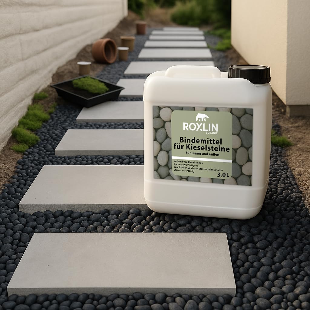 Botanic Kiesbinder Kiesverfestiger Bindemittel für Kies/Schotter Aller Art Mulchbinder Gartenbahn Steinweg (Weiss, 3 Liter)
