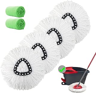 4 Pack Spin Mop Replacement Heads Microfiber Mop Refills Replace Heads Safe for All Hard-surfaced Floors Includes 2 Extra Microfiber Cleaning Cloths