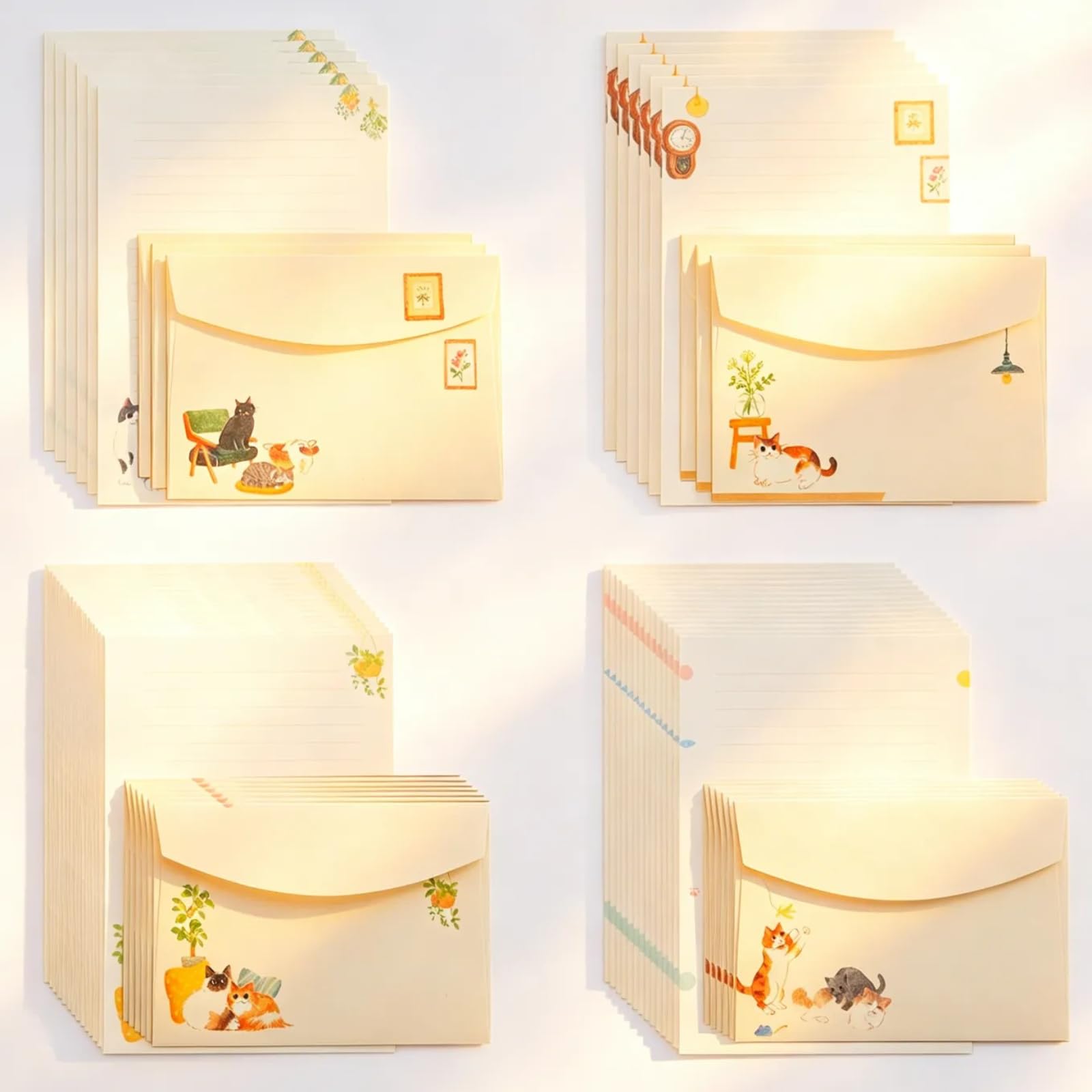 54 PCS Letter Writing Set, 4 Cute Cat Themed Writing Paper and Envelopes Sets, Includes 36 Lined Write Paper and 18 Envelopes, Aesthetic Stationary Set for Greeting Cards, Invitations, Thank You Not