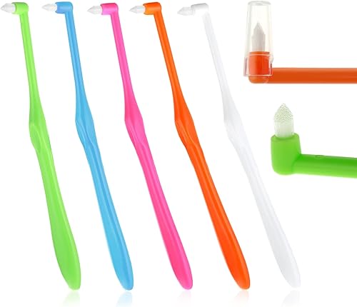 Cepillo de dientes copetudo de un solo extremo, 5 cepillos de dientes interespaciales para limpieza de detalles de ortodoncia, limpiador de dientes