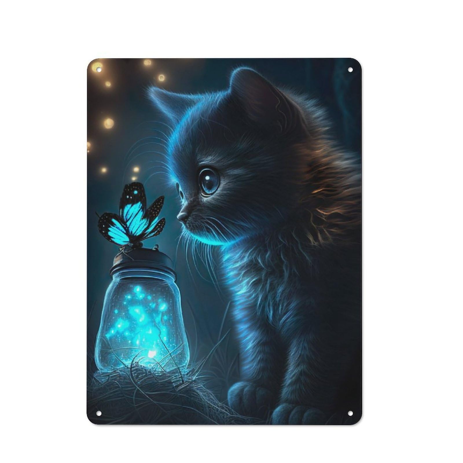 Junmoney Cat With Butterfly Vintage Metal Sign 40X30cm For Workshop Wall, With Clear Vintage Wall Decor Character